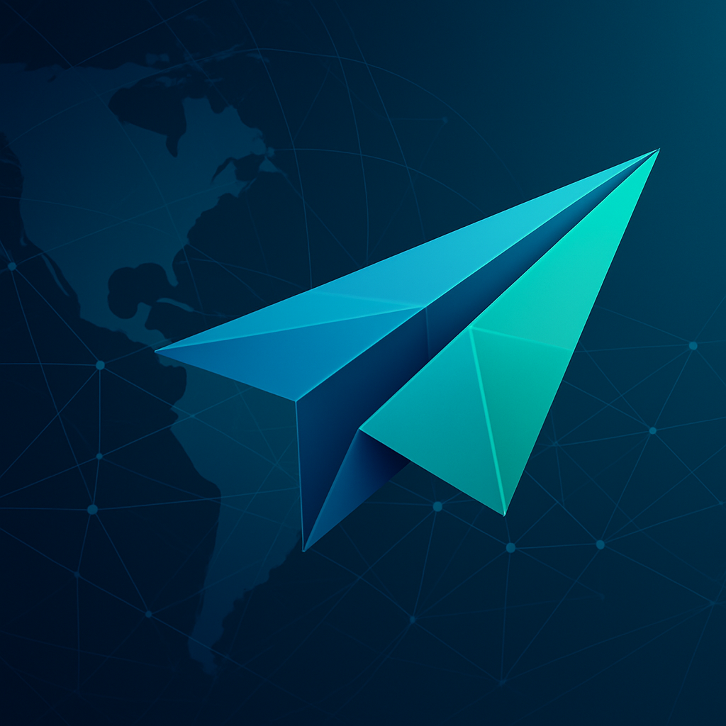 Avión de origami sobre el mapa de Latinoamérica